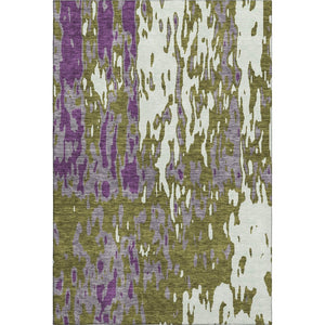 HomeRoots 9' X 12' Olive Green Purple Ivory Abstract Area Rug - Washable, UV Protected & Stain Resistant Design 675857