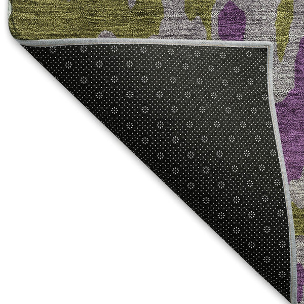 HomeRoots 9' X 12' Olive Green Purple Ivory Abstract Area Rug - Washable, UV Protected & Stain Resistant Design 675857