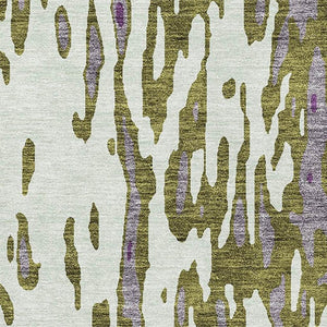 HomeRoots 9' X 12' Olive Green Purple Ivory Abstract Area Rug - Washable, UV Protected & Stain Resistant Design 675857