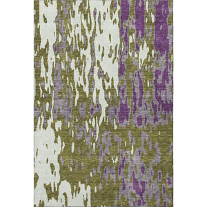 HomeRoots 10' X 14' Washable Area Rug - Olive Green, Purple & Ivory Abstract Design with UV Protection & Durability 675858
