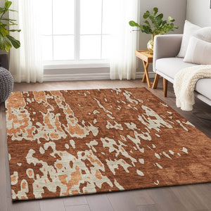 HomeRoots 5' X 8' Rust Beige Peach Abstract Washable Area Rug – Modern, Stain-Resistant, UV Protected Design 675860