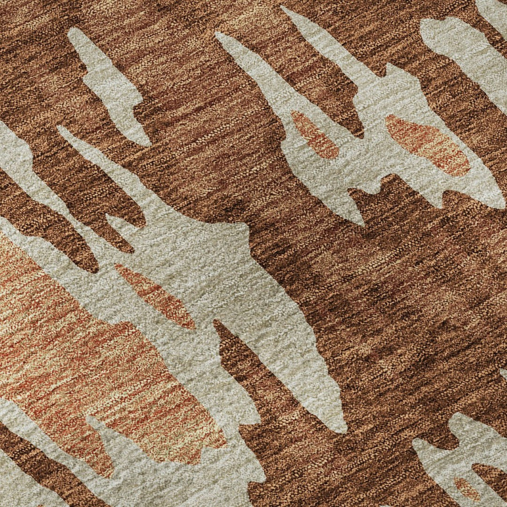 HomeRoots 5' X 8' Rust Beige Peach Abstract Washable Area Rug – Modern, Stain-Resistant, UV Protected Design 675860