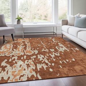 HomeRoots 5' X 8' Rust Beige Peach Abstract Washable Area Rug – Modern, Stain-Resistant, UV Protected Design 675860