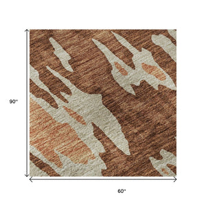 HomeRoots 5' X 8' Rust Beige Peach Abstract Washable Area Rug – Modern, Stain-Resistant, UV Protected Design 675860