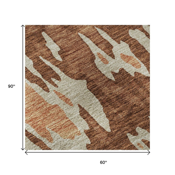 HomeRoots 5' X 8' Rust Beige Peach Abstract Washable Area Rug – Modern, Stain-Resistant, UV Protected Design 675860