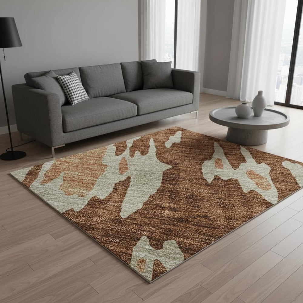 HomeRoots 5' X 8' Rust Beige Peach Abstract Washable Area Rug – Modern, Stain-Resistant, UV Protected Design 675860