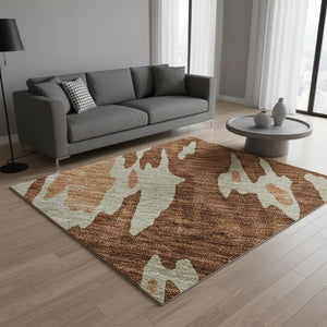 HomeRoots 5' X 8' Rust Beige Peach Abstract Washable Area Rug – Modern, Stain-Resistant, UV Protected Design 675860