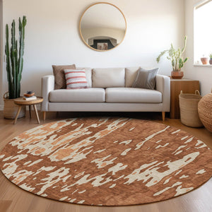 HomeRoots 8' Washable Round Rug in Rust, Beige & Peach - UV Protected, Stylish & Durable for Modern Spaces 675861