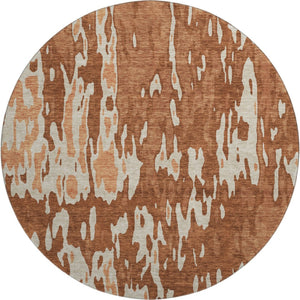 HomeRoots 8' Washable Round Rug in Rust, Beige & Peach - UV Protected, Stylish & Durable for Modern Spaces 675861