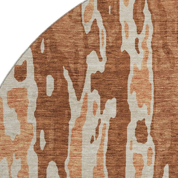 HomeRoots 8' Washable Round Rug in Rust, Beige & Peach - UV Protected, Stylish & Durable for Modern Spaces 675861