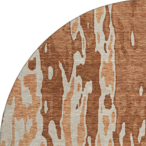 HomeRoots 8' Washable Round Rug in Rust, Beige & Peach - UV Protected, Stylish & Durable for Modern Spaces 675861
