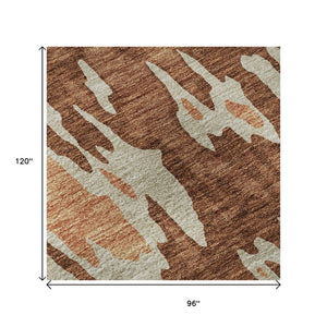 HomeRoots 8' X 10' Stylish Rust Beige Peach Abstract Washable Area Rug - UV Protected & Stain Resistant 675862