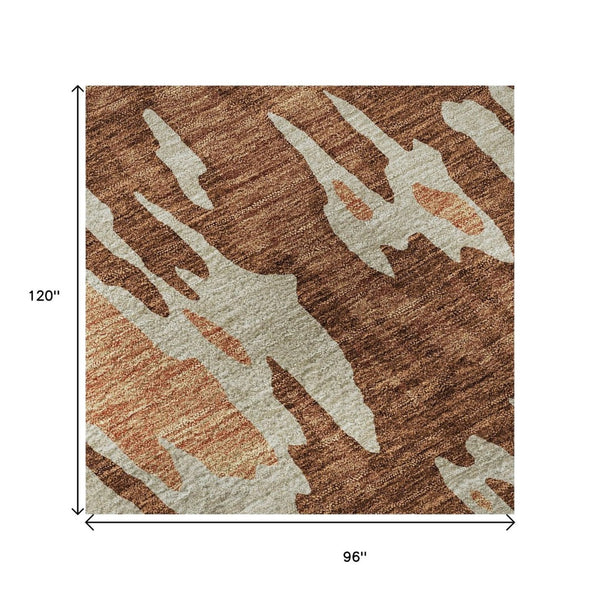 HomeRoots 8' X 10' Stylish Rust Beige Peach Abstract Washable Area Rug - UV Protected & Stain Resistant 675862