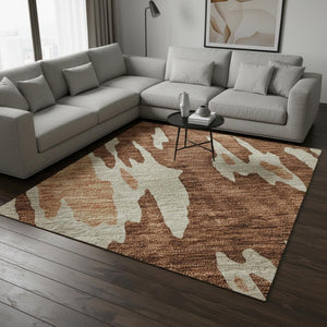 HomeRoots 8' X 10' Stylish Rust Beige Peach Abstract Washable Area Rug - UV Protected & Stain Resistant 675862