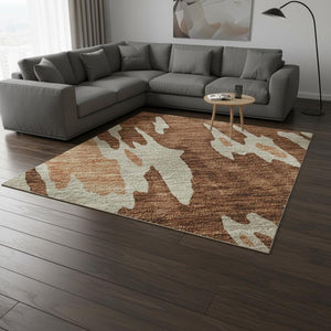 HomeRoots 9' X 12' Washable Abstract Area Rug in Rust, Beige & Peach - UV Protected, Stain-Resistant Design 675863