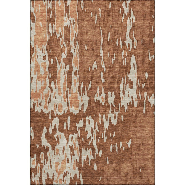 HomeRoots 9' X 12' Washable Abstract Area Rug in Rust, Beige & Peach - UV Protected, Stain-Resistant Design 675863