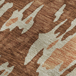 HomeRoots 9' X 12' Washable Abstract Area Rug in Rust, Beige & Peach - UV Protected, Stain-Resistant Design 675863