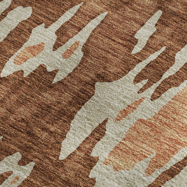 HomeRoots 9' X 12' Washable Abstract Area Rug in Rust, Beige & Peach - UV Protected, Stain-Resistant Design 675863