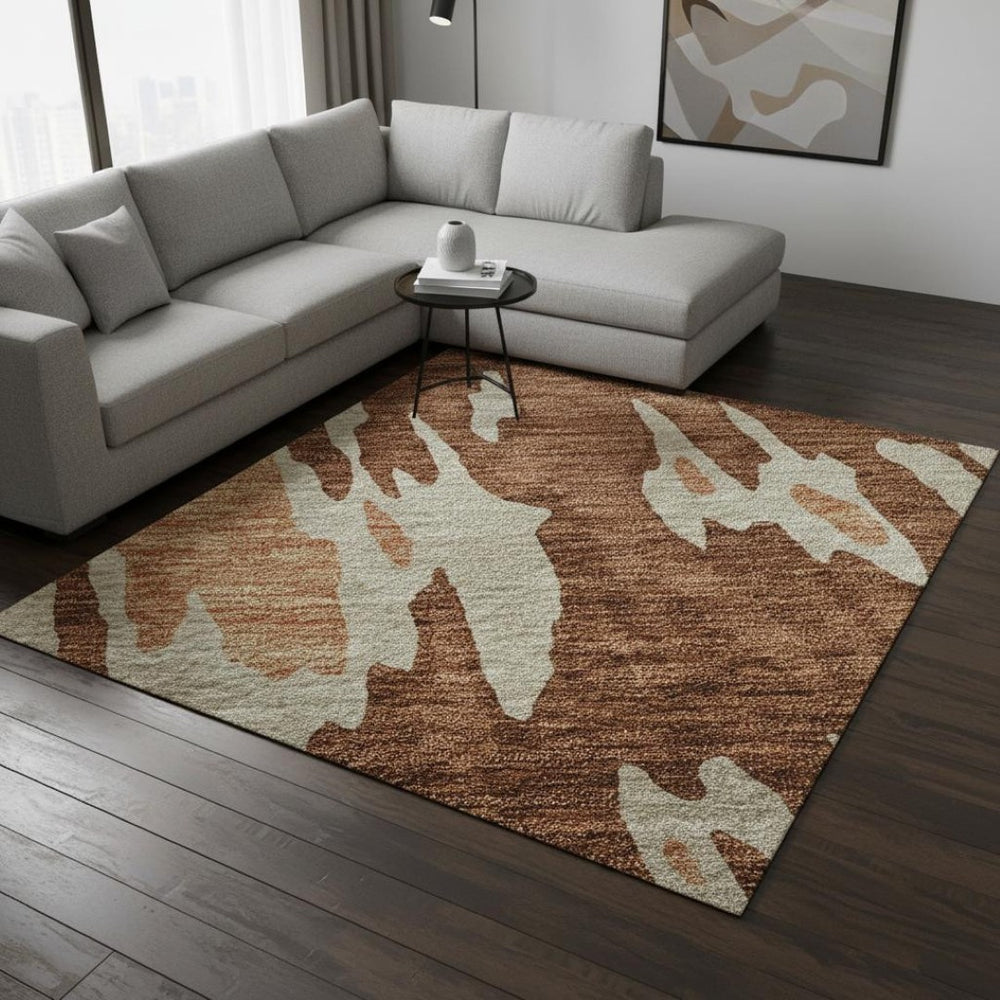 HomeRoots 10' Stylish Rust Beige & Peach Abstract Washable Area Rug - UV Protected, Stain Resistant Design 675864