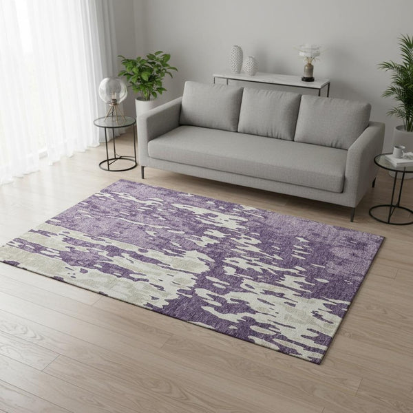 HomeRoots 5' X 8' Stylish Purple & Ivory Abstract Washable Area Rug – Durable, UV Protected & Easy Care! 675866