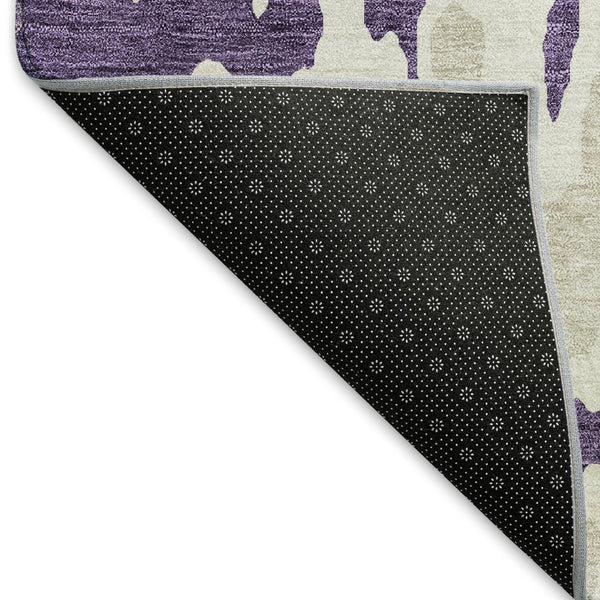 HomeRoots 8' Purple and Ivory Abstract Round Rug - Washable, Stain Resistant, UV Protected for Everyday Use 675867