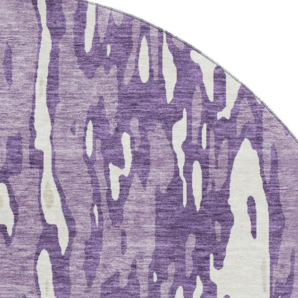 HomeRoots 8' Purple and Ivory Abstract Round Rug - Washable, Stain Resistant, UV Protected for Everyday Use 675867