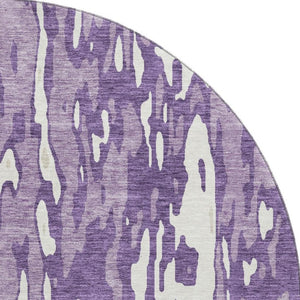 HomeRoots 8' Purple and Ivory Abstract Round Rug - Washable, Stain Resistant, UV Protected for Everyday Use 675867
