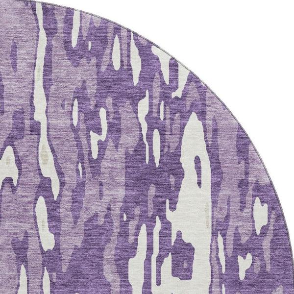 HomeRoots 8' Purple and Ivory Abstract Round Rug - Washable, Stain Resistant, UV Protected for Everyday Use 675867