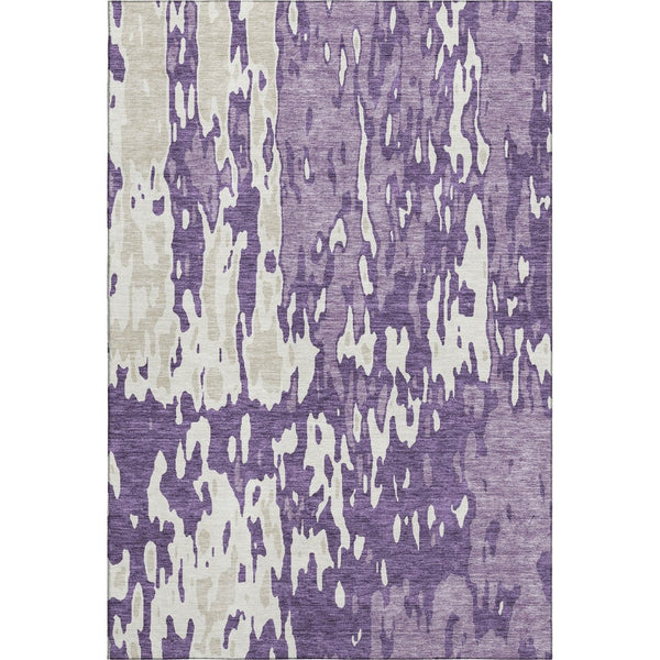 HomeRoots 8' X 10' Abstract Purple & Ivory Area Rug – Washable, UV-Protected, Perfect for High-Traffic Homes! 675868