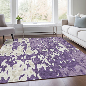 HomeRoots 8' X 10' Abstract Purple & Ivory Area Rug – Washable, UV-Protected, Perfect for High-Traffic Homes! 675868