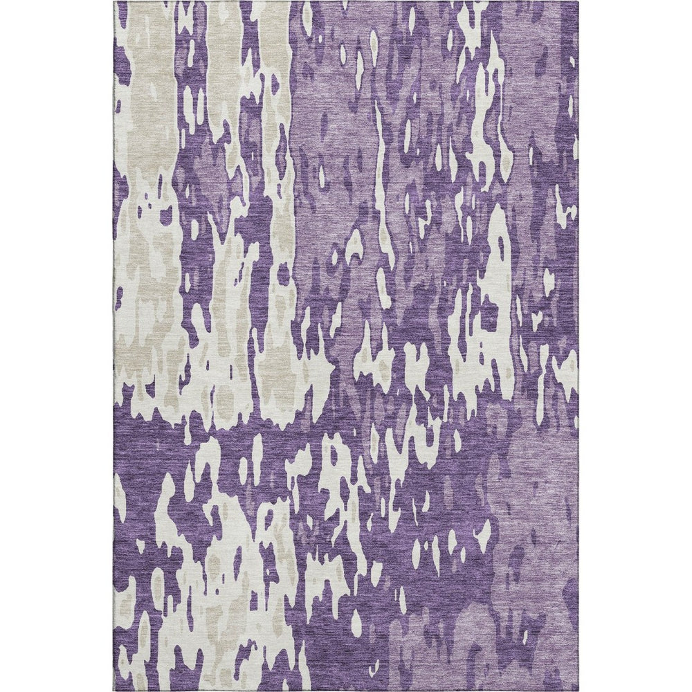 HomeRoots 9' X 12' Washable Purple and Ivory Abstract Area Rug with UV Protection for High-Traffic Spaces 675869