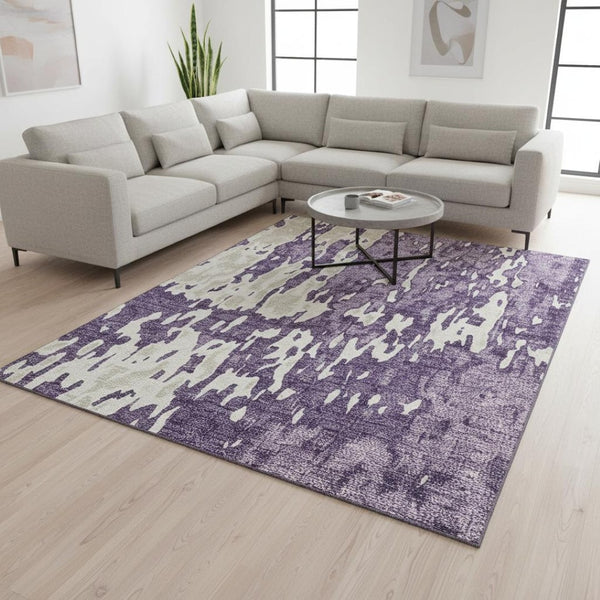 HomeRoots 10' X 14' Purple and Ivory Abstract Area Rug - Durable, Stain-Resistant, UV Protected for Modern Spaces! 675870