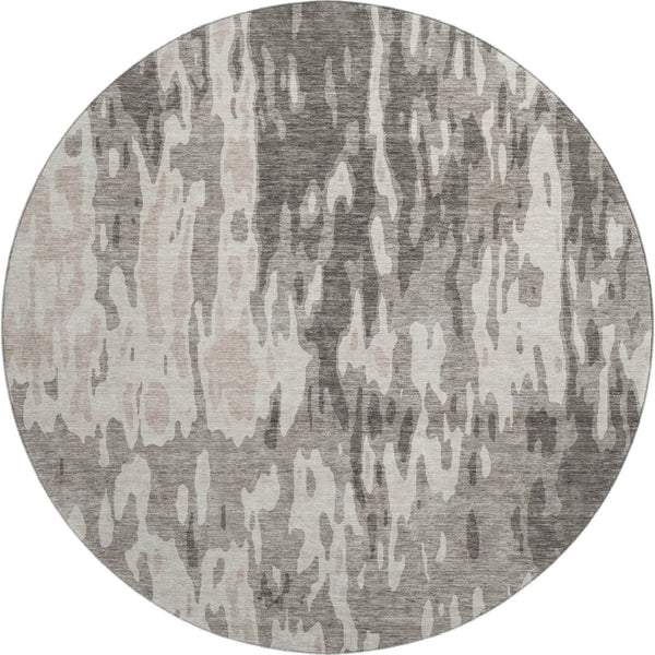 HomeRoots 8' Stylish Taupe Beige & Ivory Abstract Washable Round Rug with UV Protection for Modern Homes 675873