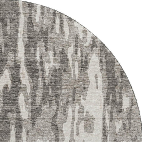 HomeRoots 8' Stylish Taupe Beige & Ivory Abstract Washable Round Rug with UV Protection for Modern Homes 675873