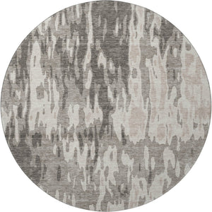 HomeRoots 8' Stylish Taupe Beige & Ivory Abstract Washable Round Rug with UV Protection for Modern Homes 675873