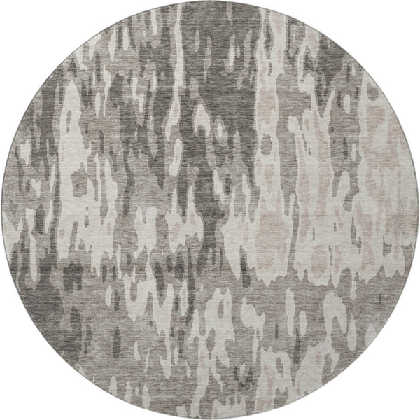 HomeRoots 8' Stylish Taupe Beige & Ivory Abstract Washable Round Rug with UV Protection for Modern Homes 675873
