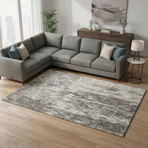 HomeRoots 9' X 12' Taupe Beige & Ivory Abstract Washable Area Rug - Stain-Resistant & UV Protected Design 675875