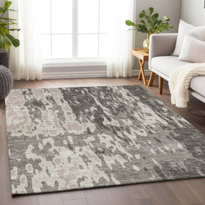 HomeRoots 9' X 12' Taupe Beige & Ivory Abstract Washable Area Rug - Stain-Resistant & UV Protected Design 675875