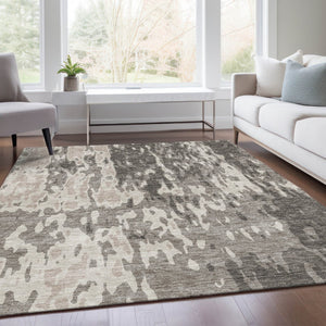 HomeRoots 9' X 12' Taupe Beige & Ivory Abstract Washable Area Rug - Stain-Resistant & UV Protected Design 675875