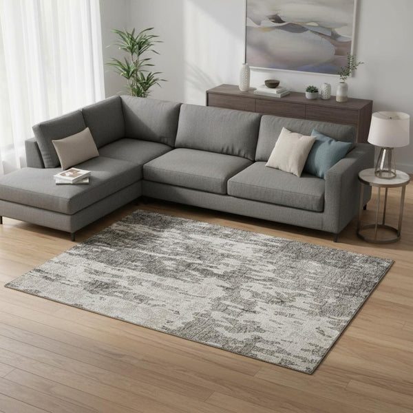 HomeRoots 10' X 14' Stylish Taupe Beige & Ivory Abstract Area Rug - Washable, UV Protected for High Traffic Areas 675876