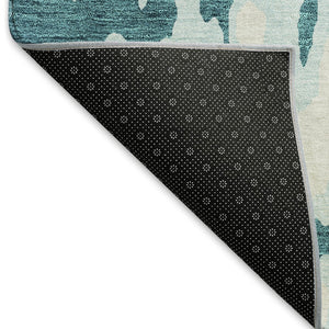 HomeRoots 8' Teal And Ivory Abstract Round Rug - Durable, Stain-Resistant, UV-Protected for Modern Spaces 675879