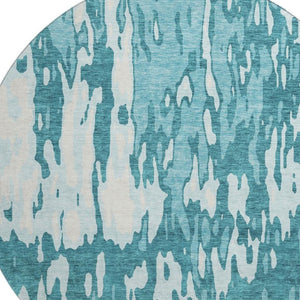 HomeRoots 8' Teal And Ivory Abstract Round Rug - Durable, Stain-Resistant, UV-Protected for Modern Spaces 675879