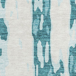 HomeRoots 8' X 10' Teal and Ivory Abstract Area Rug – Washable, UV Protected, Stylish & Durable for Homes 675880