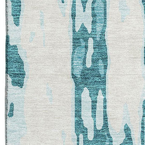 HomeRoots 9' X 12' Teal and Ivory Abstract Area Rug - Washable, Stain Resistant, UV Protected for Busy Homes 675881