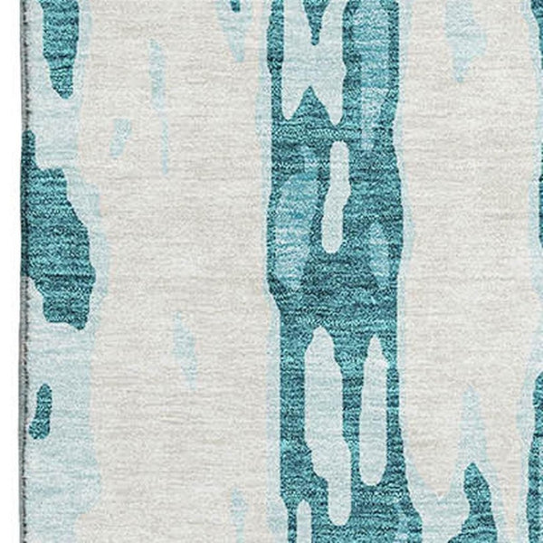HomeRoots 9' X 12' Teal and Ivory Abstract Area Rug - Washable, Stain Resistant, UV Protected for Busy Homes 675881
