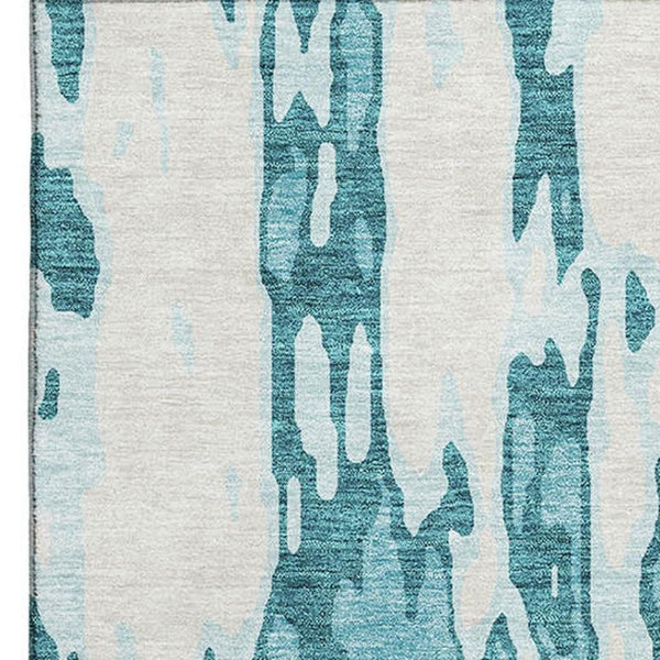 HomeRoots 10' Teal and Ivory Abstract Area Rug - Washable, Stain Resistant, UV Protected for Modern Spaces 675882