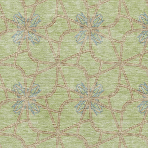 HomeRoots 5' Geometric Area Rug in Artichoke Green, Blue & Beige - Washable, UV-Protected, Durable Design 675884