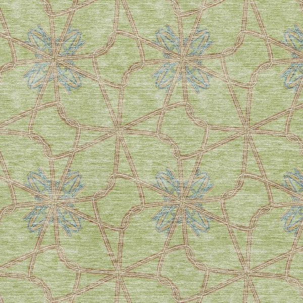 HomeRoots 5' Geometric Area Rug in Artichoke Green, Blue & Beige - Washable, UV-Protected, Durable Design 675884