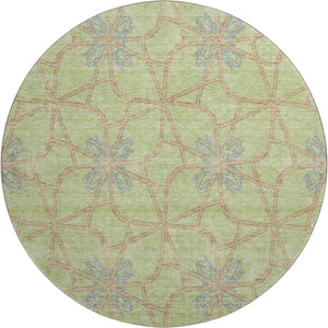 HomeRoots 8' Artichoke Green, Blue & Beige Geometric Washable Round Rug - UV Protected, Durable & Stylish 675885