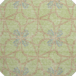 HomeRoots 8' Artichoke Green, Blue & Beige Geometric Washable Round Rug - UV Protected, Durable & Stylish 675885